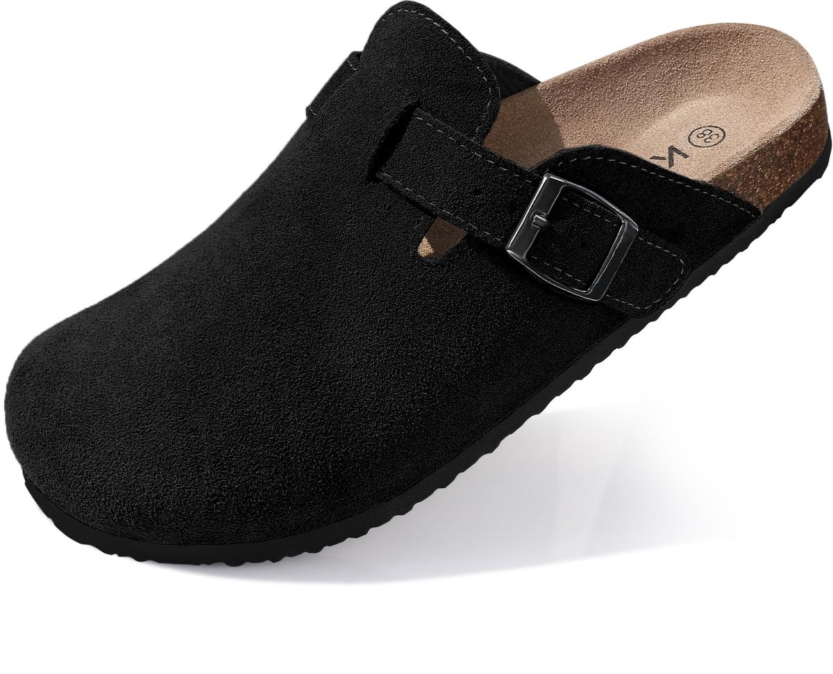 Homaxy - Genuine Suede Clogs - Women Cork Footbed Sandals - Leather Mules Potato Shoes - Arch Support -zwart-42