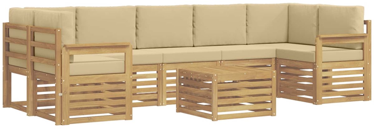 vidaXL Buiten - bank - set - 8 - st - 7-zits - Wit - en - Beige - Polyester Wit en Beige