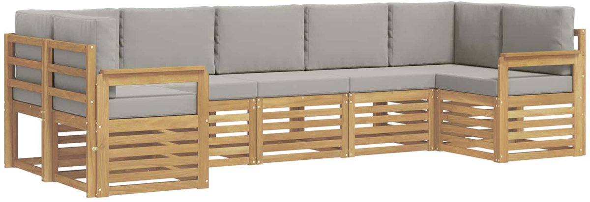 vidaXL Buiten - bank - set - 6 - st - 7-zits - Wit - en - lichtgrijs - Polyester Wit en lichtgrijs