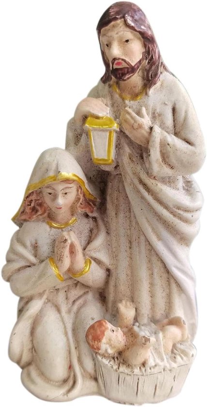 Kerststal Beeldjes - Religieus Decor - Kerstsfeer Creëren - Duurzaam Hars Materiaal - 35.5 x 21.5 x 18.5 cm - Multicolor