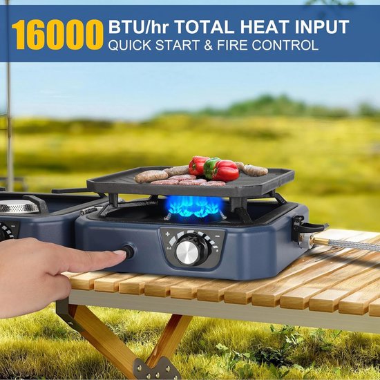 Camping Gasfornuis - Draagbaar Kooktoestel - Buiten Koken - Opvouwbaar met Bakplaat - 16000 BTU - Zilver van Camping — afbeelding 2