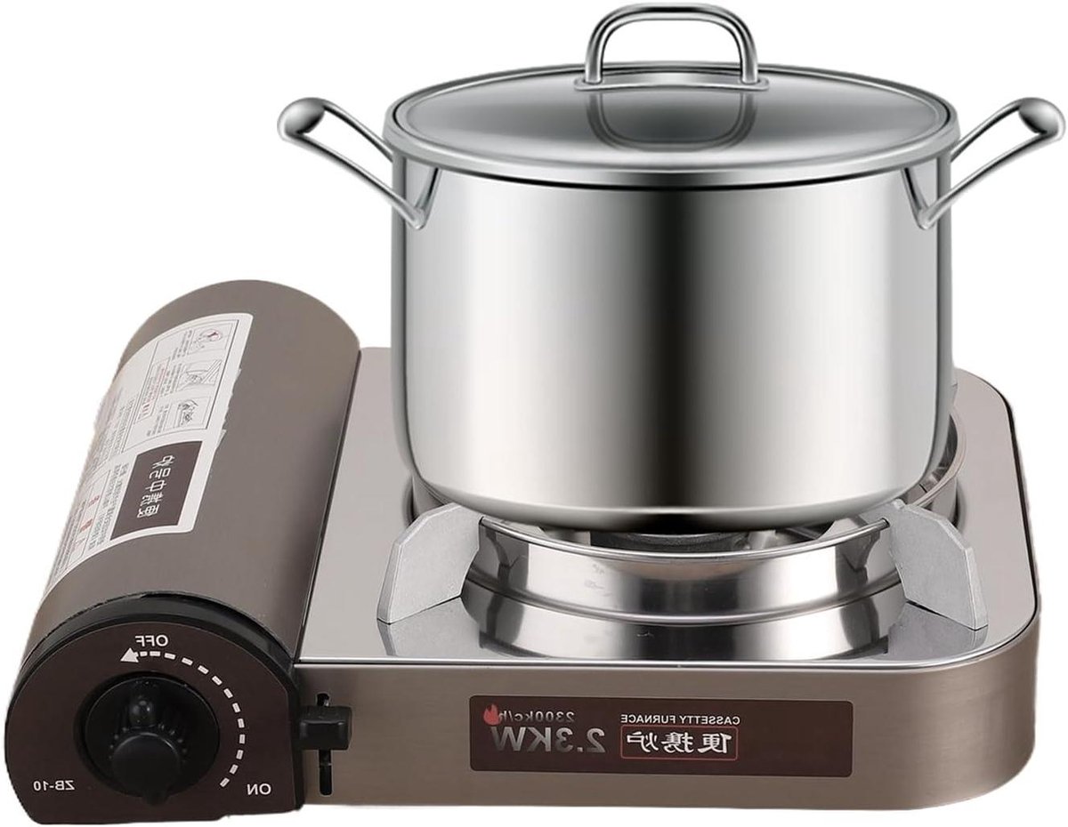 Campingkookstel Barbecuebrander - Draagbare Kookbrander Tuinkachel - Outdoor Koken Grillen - Windvaste Stabiliteit Lekvrij - 265 ponden - Zilver