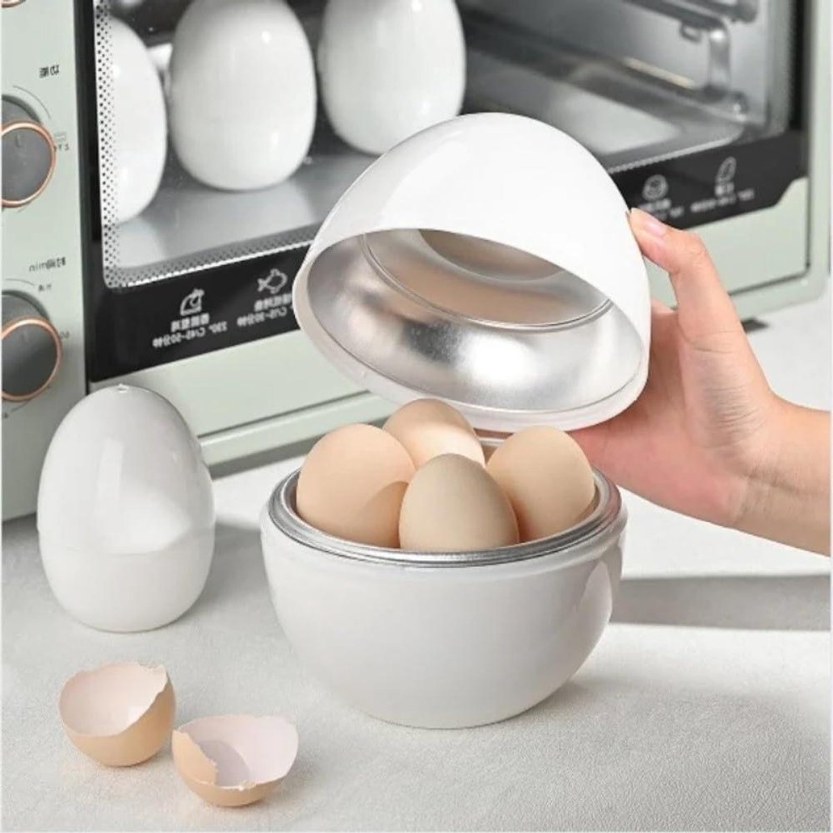 Magnetron Eierkoker - Eier Stomer - Snel Ontbijt - Stoomt 4 Eieren - 15.9 x 13.3 cm - Wit