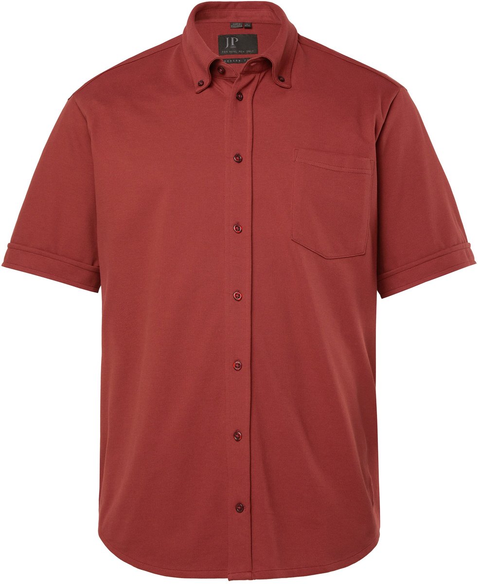 JP 1880 - Heren - Piqué overhemd FLEXNAMIC® korte mouw buttondown-kraag - Roest bruin - Maat L