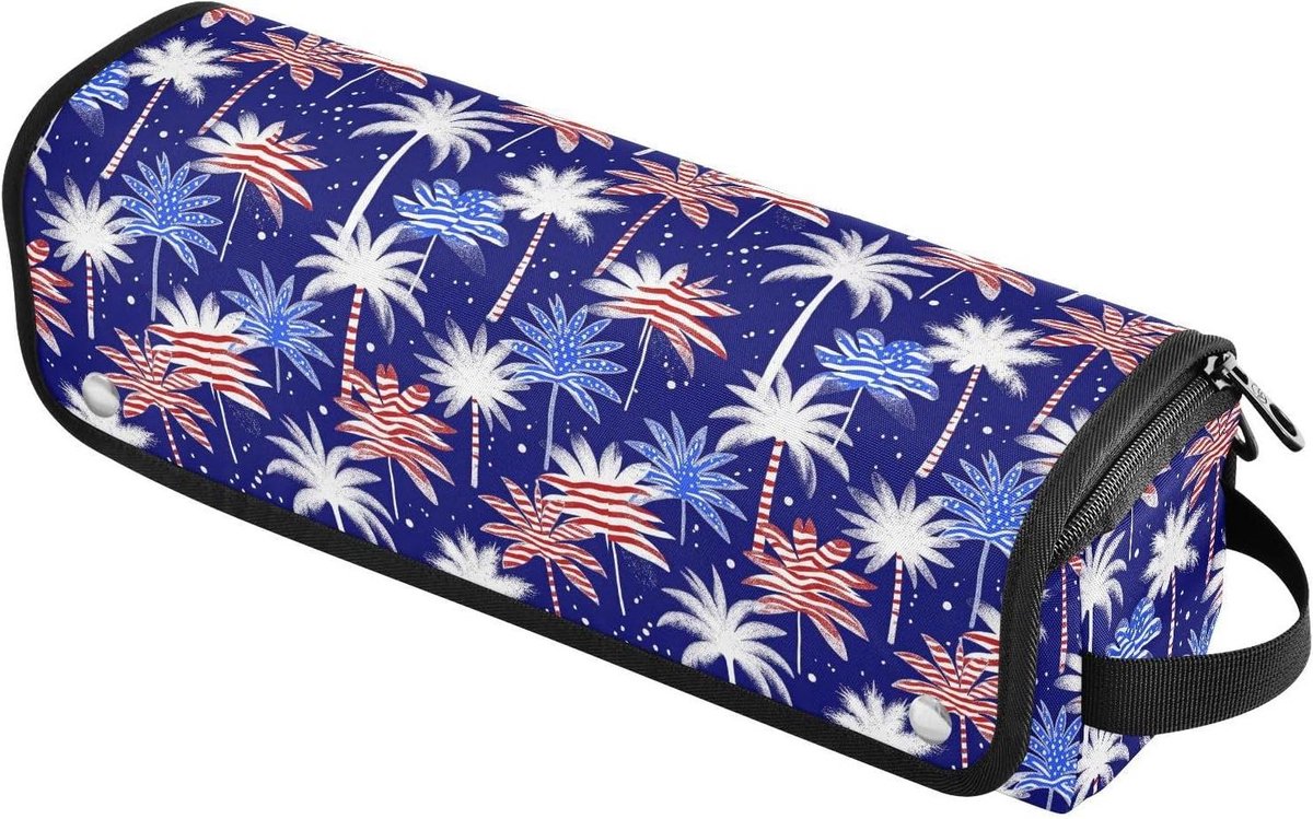 Krultang Reistas - Haartang Organizer - Stylingtools Opbergen - Hittebestendige Mat - 37 cm - Patriotic Palm Tree