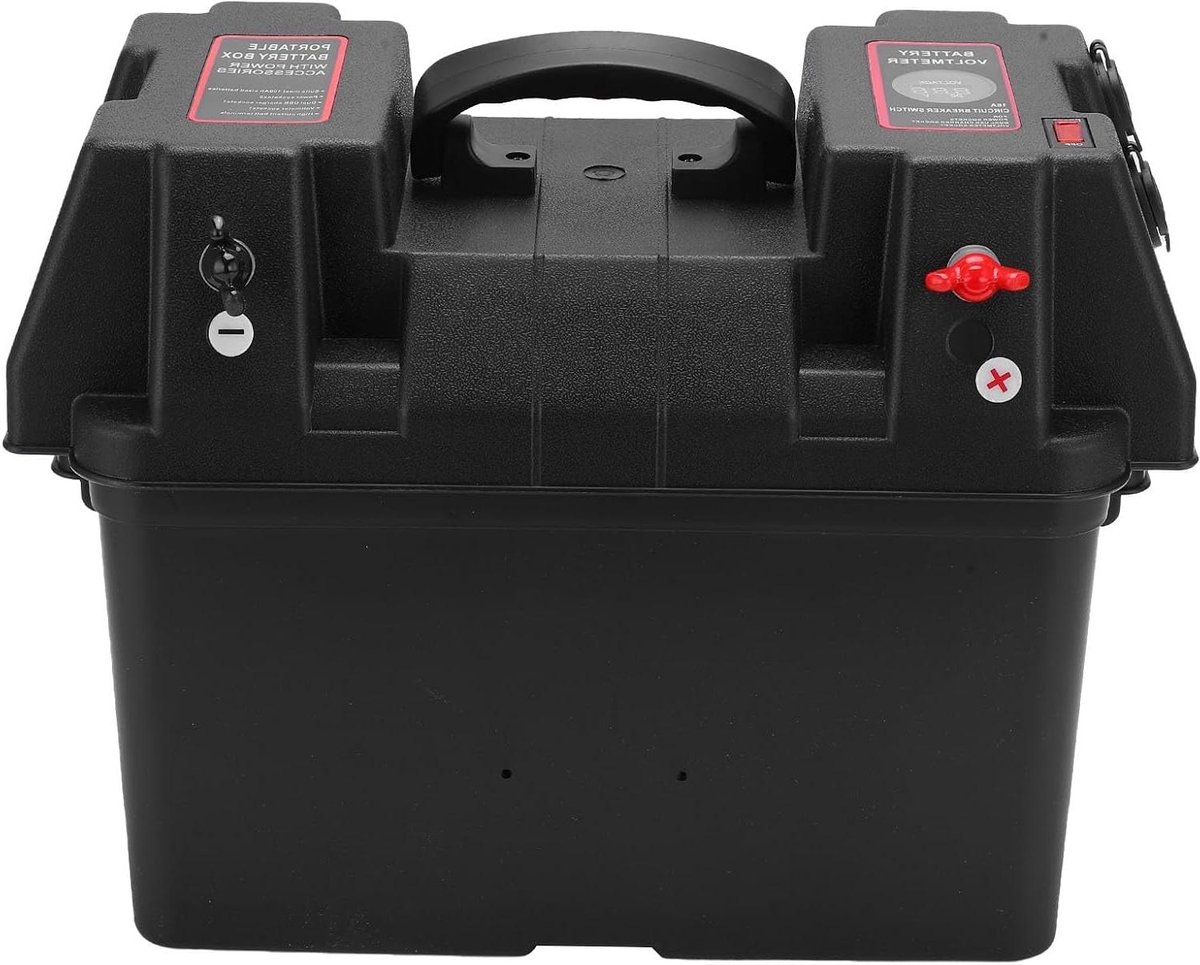 Draagbare Accubak - Power Center - Stroomvoorziening Onderweg - Met Voltmeter - 12V Multifunctioneel - Zwart