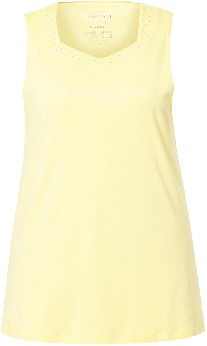 Ulla Popken - Dames - Top A-lijn hartvormige hals mouwloos Pima Cotton - Citroengeel - Maat 46+