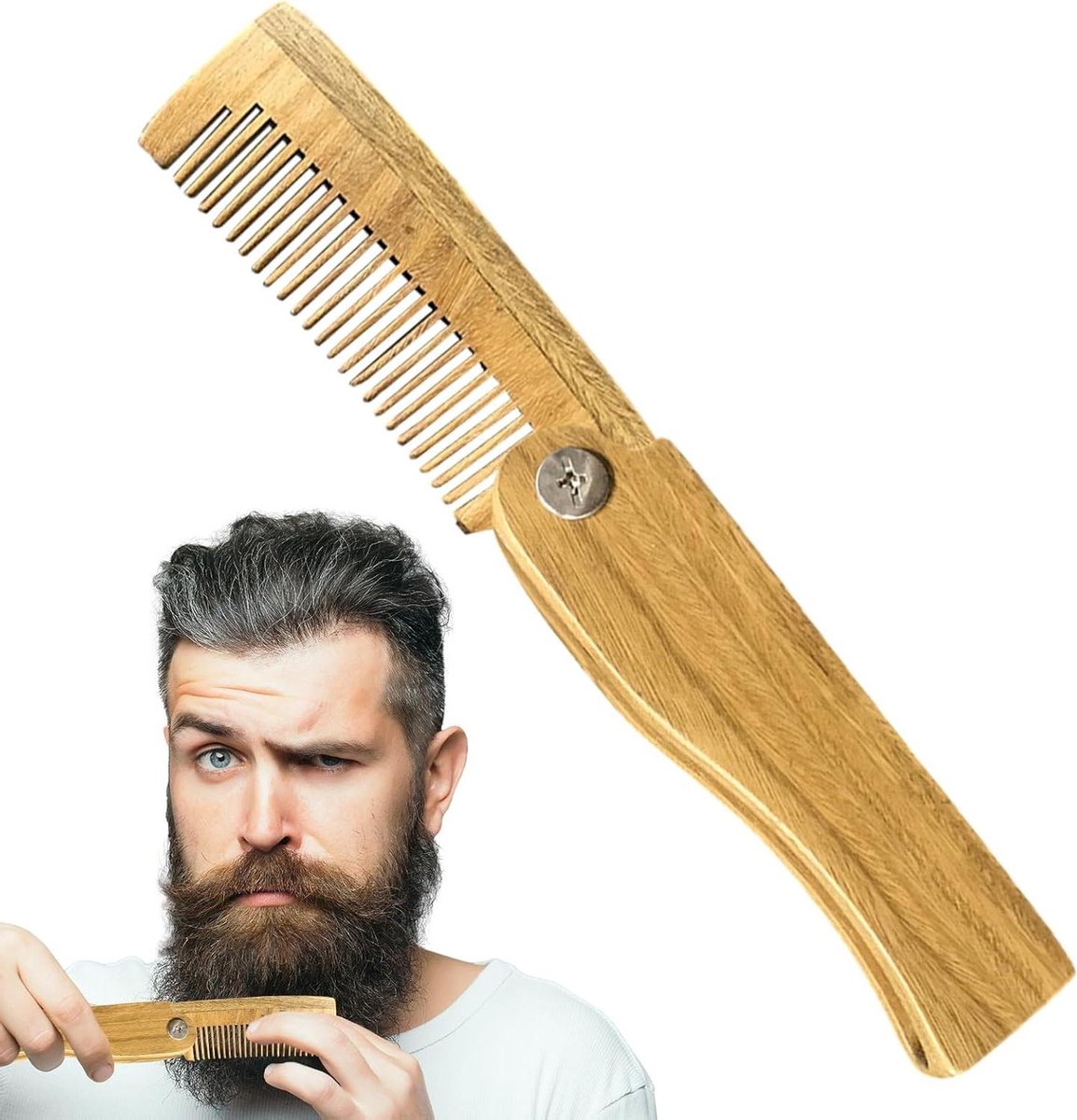 Baardkam voor mannen - Snor borstel - Baard verzorging - Opvouwbaar ontwerp - 10 cm - Houtkleur