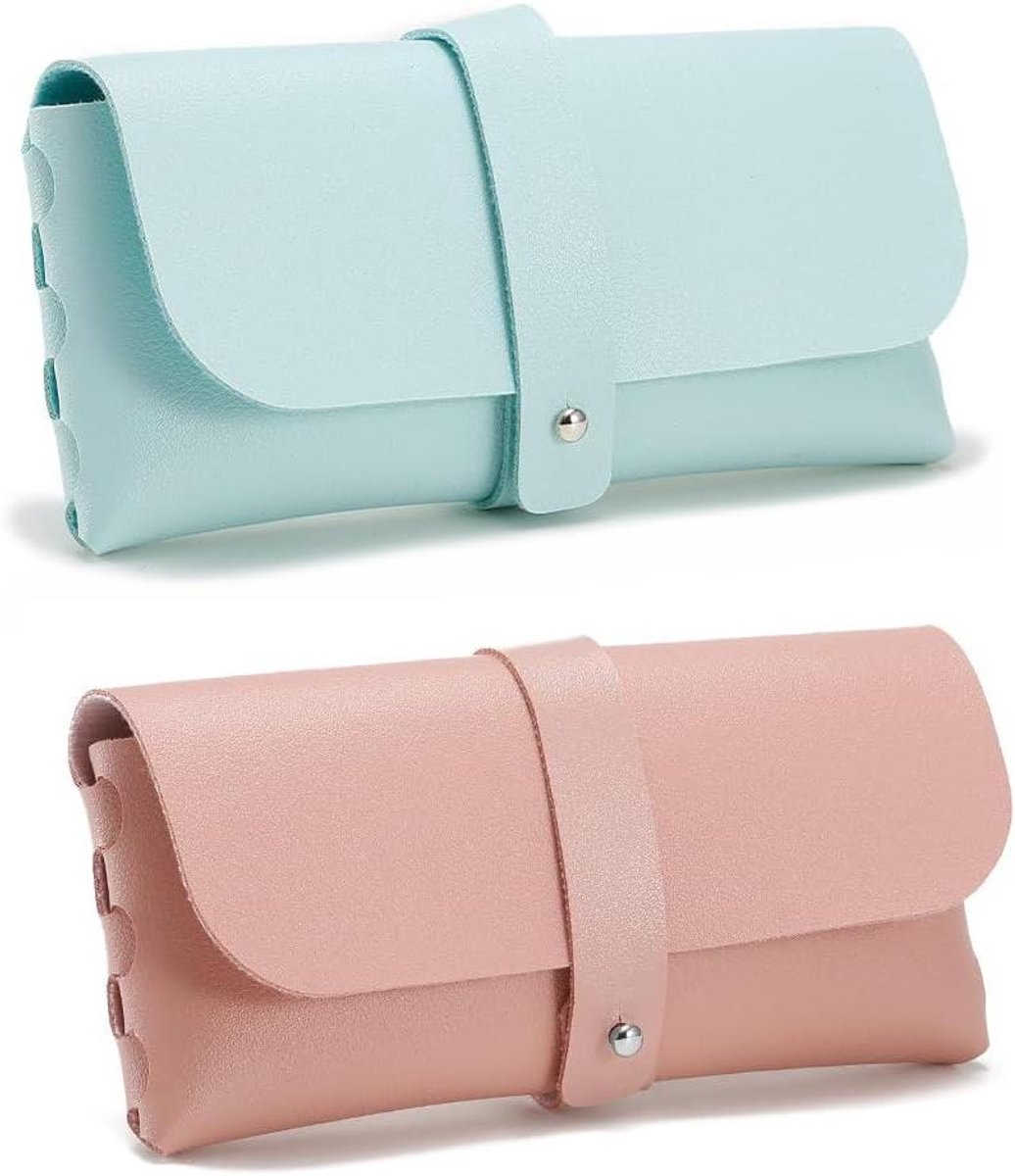 Brillen Etui Set - Opbergdoosjes - Bescherming Brillen - Zacht PU Leer - 168 x 76 mm - Groen en Roze