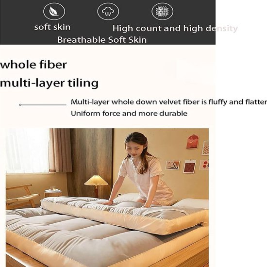 Japanse Futon Matras - Tatami Vloermat - Comfortabel Slapen - Ademend Zacht Materiaal - 90 x 200 cm - Paars — afbeelding 3