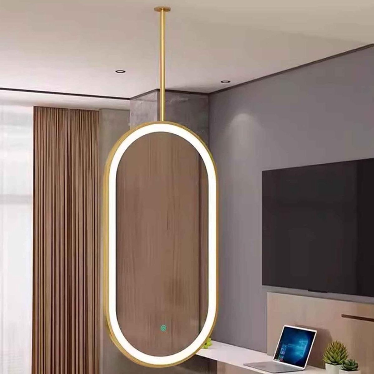 Ovale make-upspiegel - Verlichte spiegel - Make-up aanbrengen - Explosiebestendig glas - 50 x 60 cm - Goud