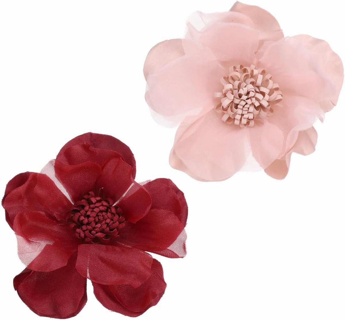 Bloem Broches Spelden - Stoffen Roos - Kleding Versieren - Duurzaam Zacht Doek - 2 Stuks - Roze Wijnrood