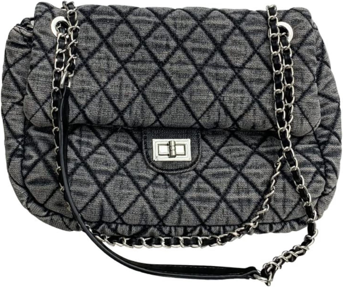 Denim Schoudertas - Crossbody Tas - Dagelijks Gebruik - Geborduurd Patroon - 33 x 23 x 13 cm - Blauw