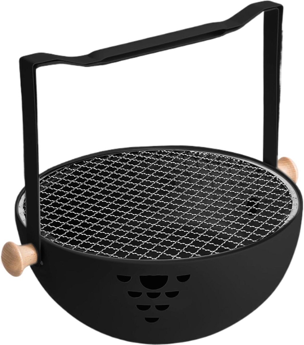Houtskool Grill - Inklapbaar Fornuis - Buiten Koken - Gecombineerde Kookmethoden - 35 cm Breed - Zwart