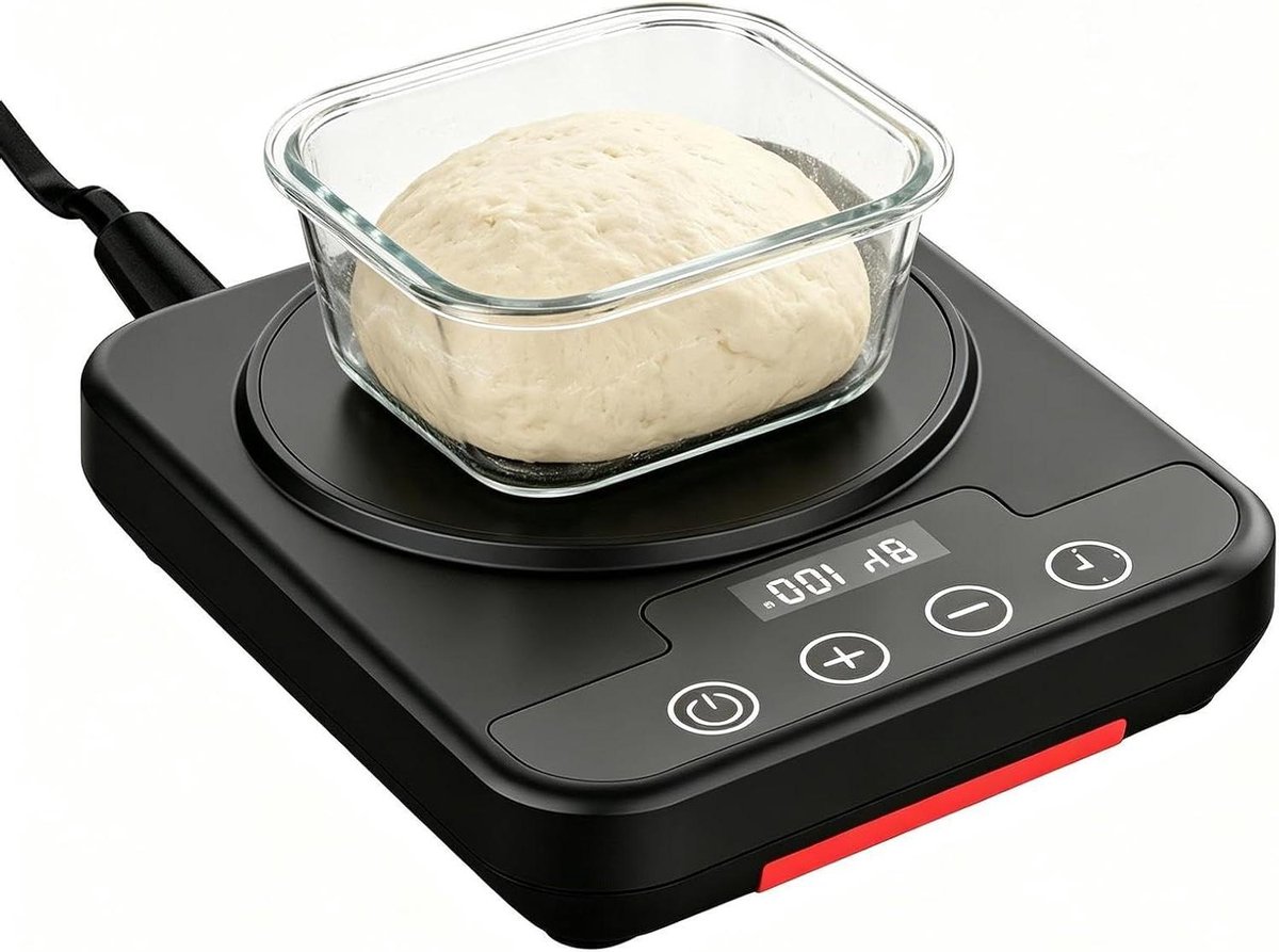 Zuurdeegverwarmer - Bakmat Gist - Deeg Laten Rijzen - 12-uurs Timer - 21-38 °C - Zwart