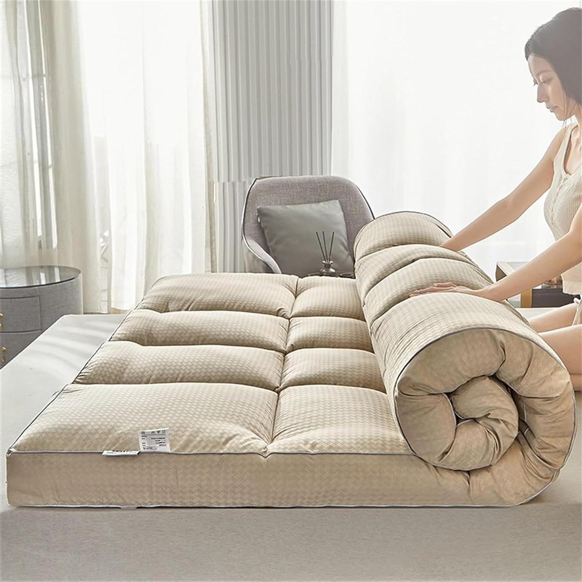 Dikke Futon Matras - Japanse Tatami - Comfortabel Slapen - Opvouwbaar Ontwerp - 150 x 200 cm - A