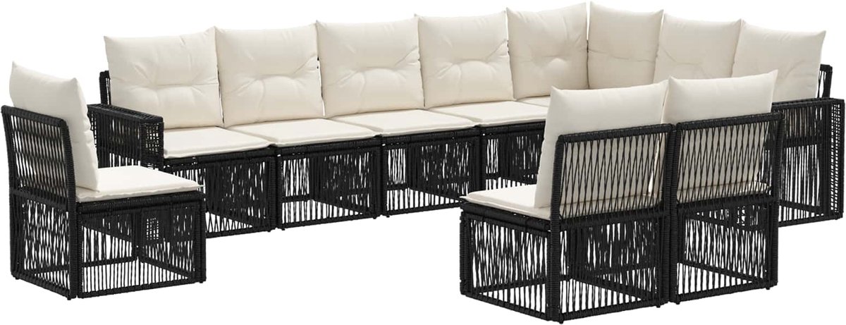 vidaXL - Tuinbank - Set - 10 - pcs - Zwart - en - Crème - Wit - poly - rattan