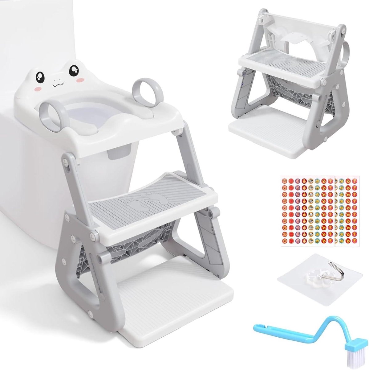 Kinder toiletbril - Zindelijkheidstrainer - Leren zindelijk worden - Stabiele driehoek structuur - Verstelbaar - Grijs