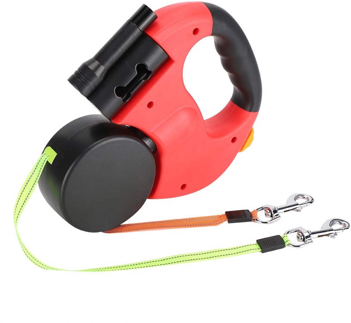 Solidchoice - Dailygoody - Hondenriem - Dubbele intrekbare hondenriem - Flexibel met LED verlichting - Rood - Reflecterende hondenriem - Geschikt voor honden en kat.
