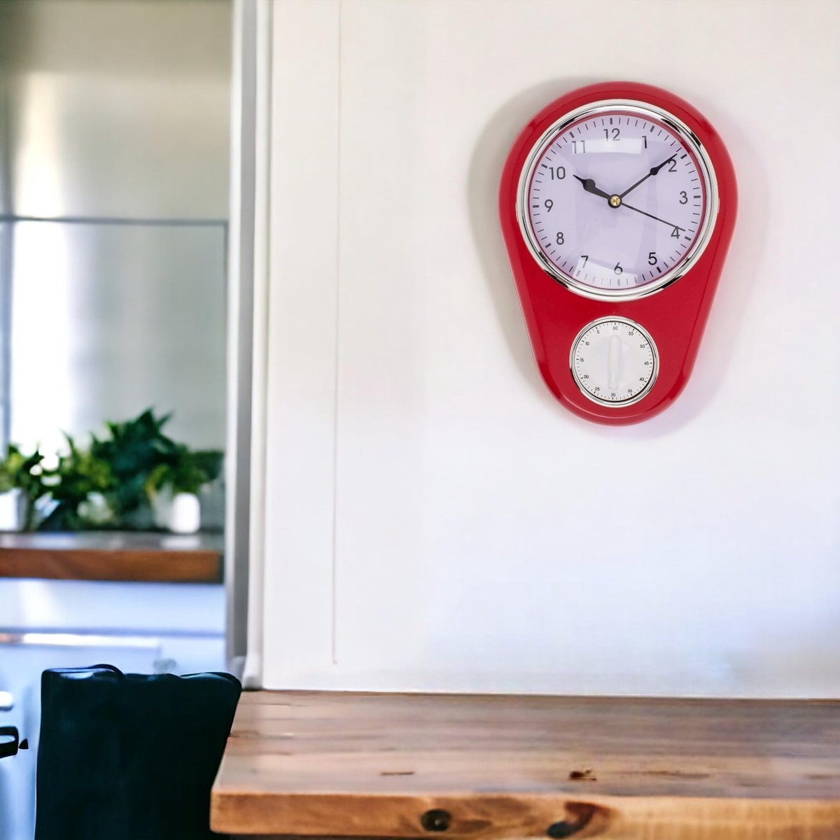 Solidchoice - Dailygoody - Retro keukenwandklok - Keukentimer met eierwekker - Rood - Vintage design - Praktisch voor elke keuken - Geschikt voor kookliefhebbe