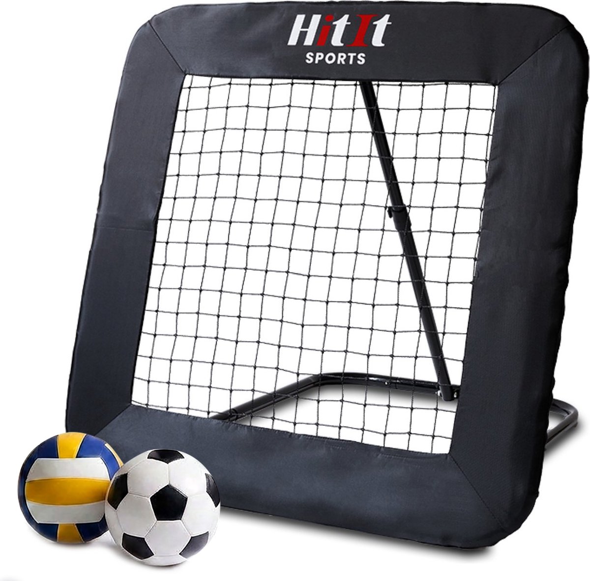 HitIt SPORTS® Rebounder Voetbal 100x100 cm – Sport Volleybal Korfbal Trampoline – Verstelbaar Trainingsmateriaal – Bouncer Inklapbaar – Voetbal spullen