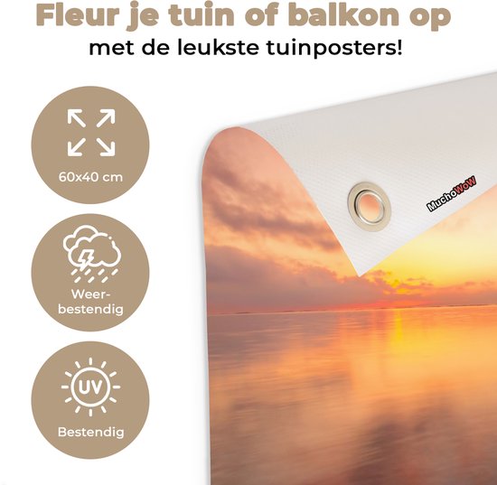 Tuinposter 60x40 cm - Tuindecoratie Afbeelding van een zonsondergang in Bali - Poster voor in de tuin - Buiten decoratie - Schutting tuinschilderij - Tuindoek muurdecoratie - Wanddecoratie balkondoek