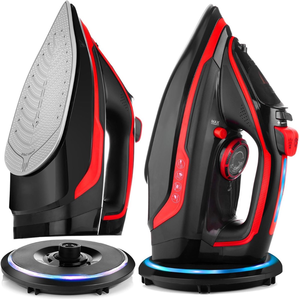 Nexvo® Strijkijzer Draadloos - Strijkijzer - Stomer Kleding - Zwart/Rood - 30cm x 14cm x 14cm