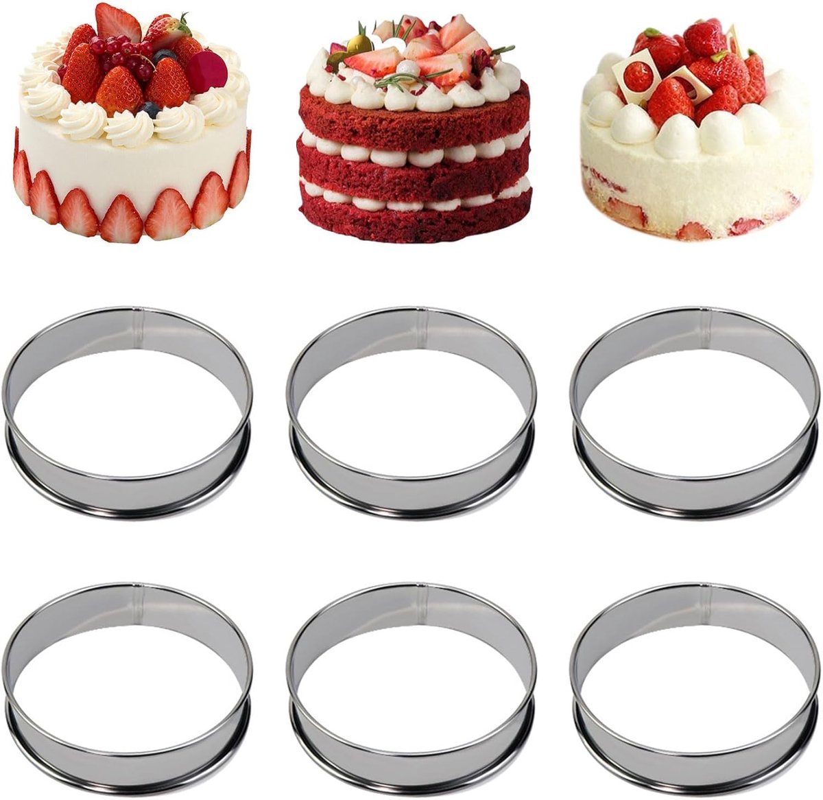 6 Stuks Bakringen RVS - Ronde Vormen voor Crumpets, Pannenkoeken en Taartbodems (8,5 cm)