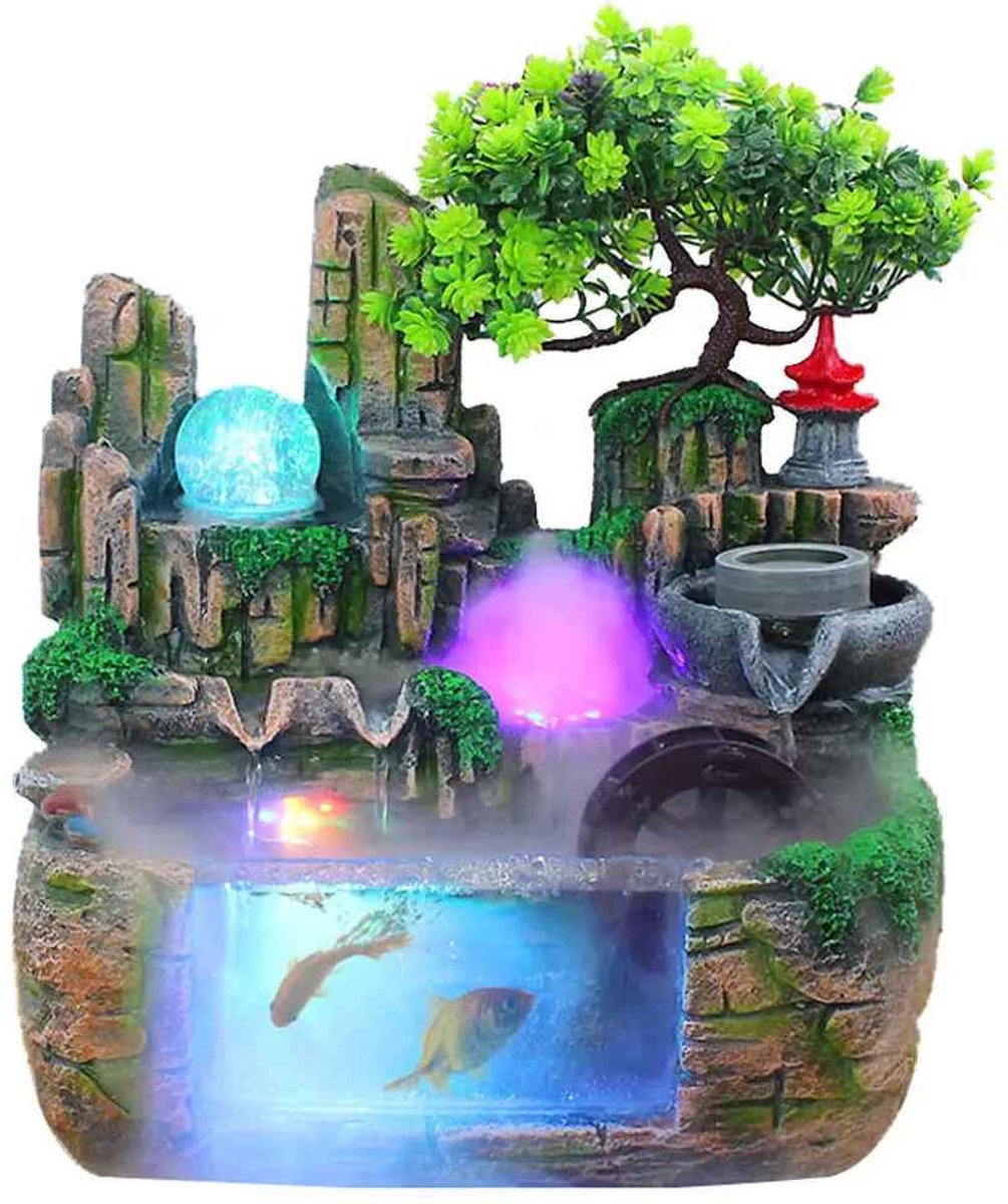 Casa Living Kamerfontein - Met Mist en LED - Rustgevend - Inclusief Kunstplanten - Decoratiefontein - Compact - 30x20x30CM