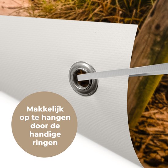 Tuinposter strand - Tuindecoratie zonsondergang - 120x80 cm - Wanddecoratie voor buiten - Schutting decoratie - Buitenposter - Schuttingdoek - Tuindoeken - Tuin doek - Balkon poster