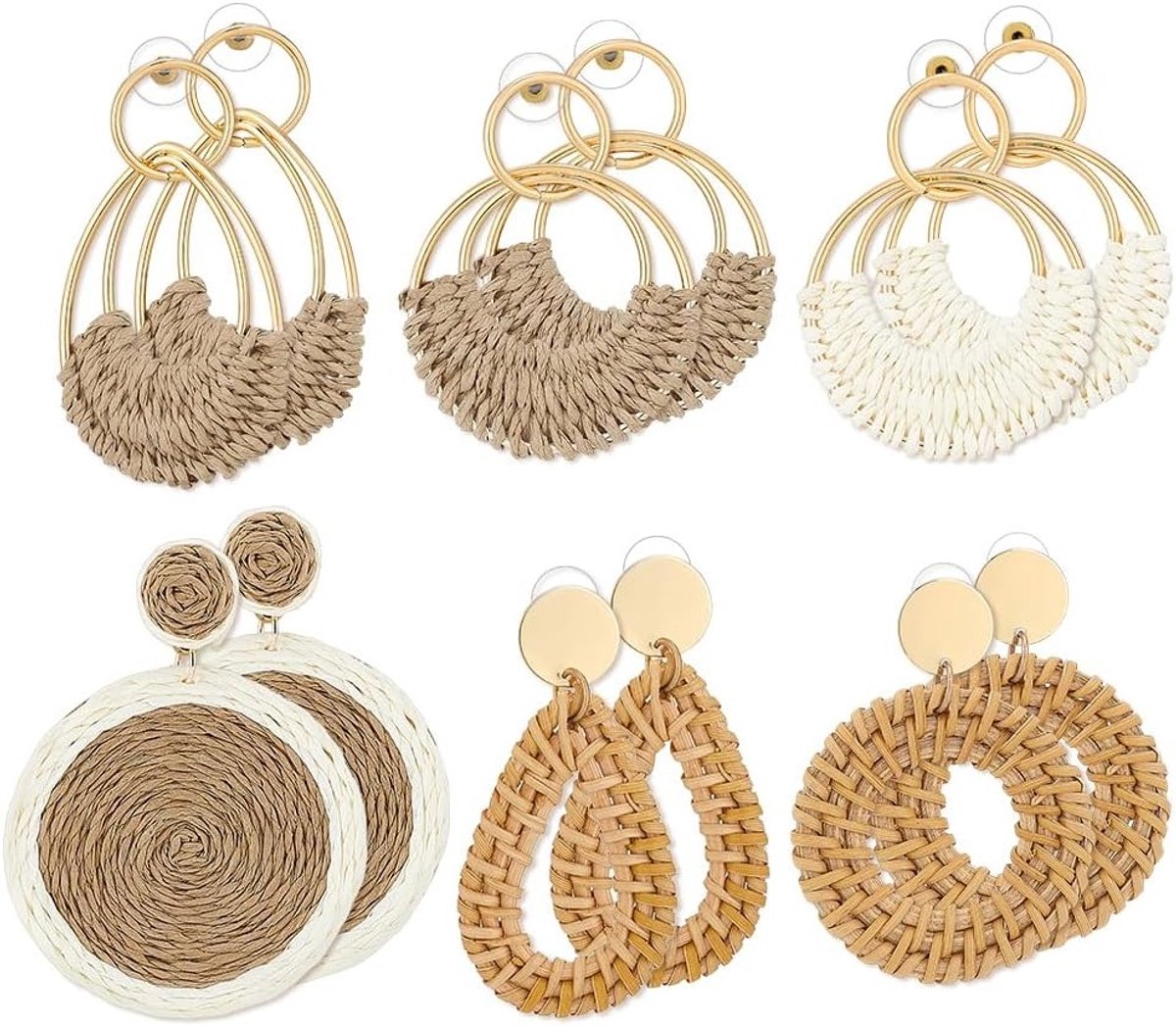 Handgemaakte Raffia Rattan Bohemian Ronde Dangle Oorbellen voor Vrouwen - Unieke Boho Statement Hoops voor Feestjes en Speciale Gelegenheden