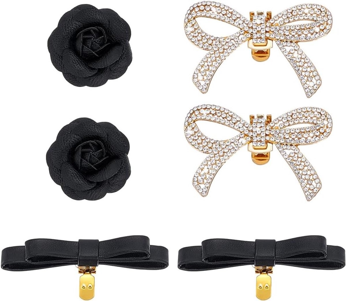 6 Stuks 3 Stijlen Leren Schoen Charms met Strik, Roze Bloem Schoen Clips en Kristallen Schoenaccessoires voor Dames, Bruidschoenen en Sandalen