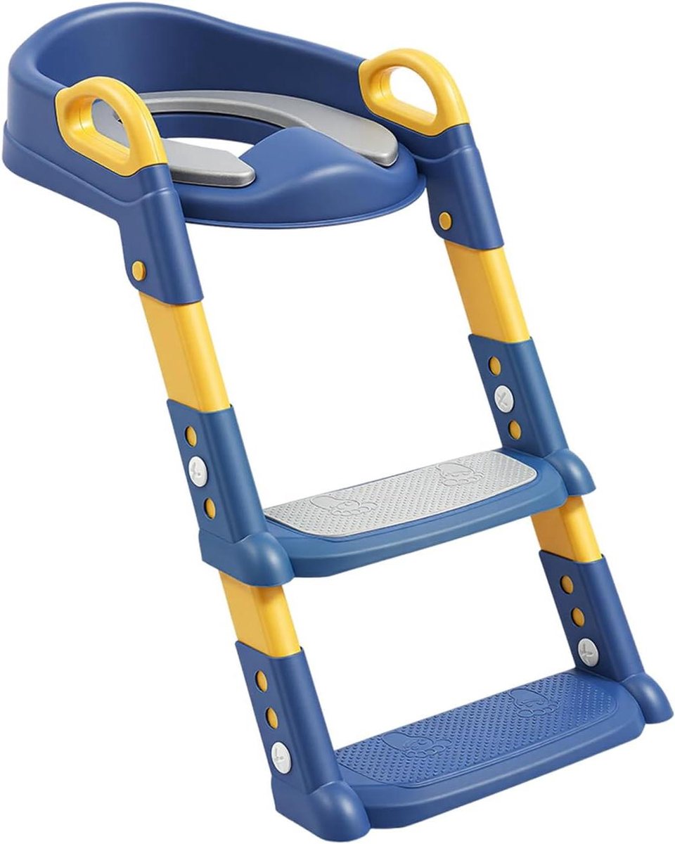 Kinder Toiletbril met Trap - Toilettrainer Zindelijkheid - Zelfstandig Leren - In Hoogte Verstelbaar - 44 x 34 cm - Blauw