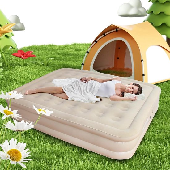 Opblaasbaar Luchtbed - Luchtmatras Kamperen - Logeerbed Thuis - Ingebouwde Elektrische Pomp - 198x152x40cm - Grijs — afbeelding 2