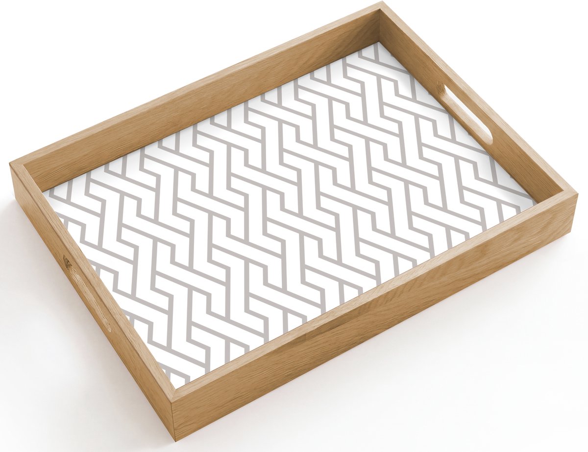 Dienblad hout 40x30 cm - Schootdienblad - Grafisch - Patroon - Modern - Lijn - Borrelplank rechthoek - Plateau dienbladen