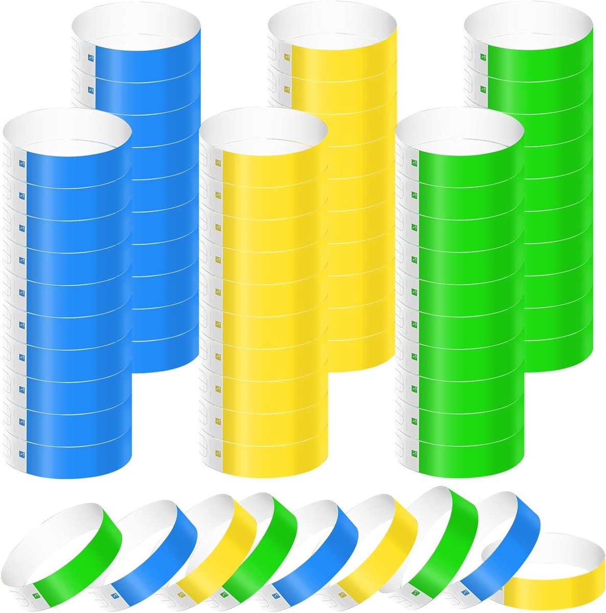 600 Stuks Neon Polsbandjes - Waterdichte Toegangsbandjes voor Feesten, Concerten en Evenementen in Groen, Geel en Blauw