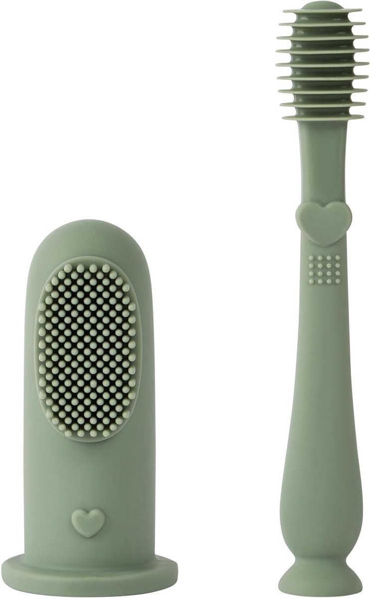 Zachte Silicone Vinger Tandenborstel voor Baby's, Mondreinigingsset, Tandvleesmassage voor Teething en Mondverzorging - Grijs Groen