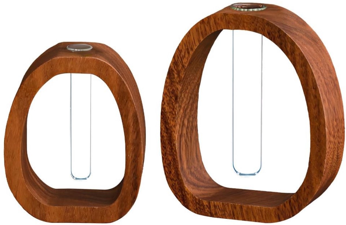 Dailygoods- Reageerbuisvaas Transparant - Plantenvaas van Hout/Glas - Hydrocultuur Vaas - Tafeldecoratie - Ruimtebesparend Ontwerp - Multifunctioneel Gebruik - Bloemenvase