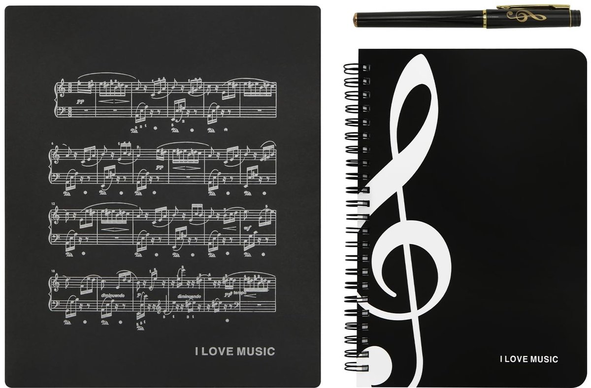 Dailygoods- Briefpapier Muziekthema - Notitieboek A5 - Draadgebonden - Inclusief Pen - Hoogwaardige Papierkwaliteit - Ideaal voor Dagboeken