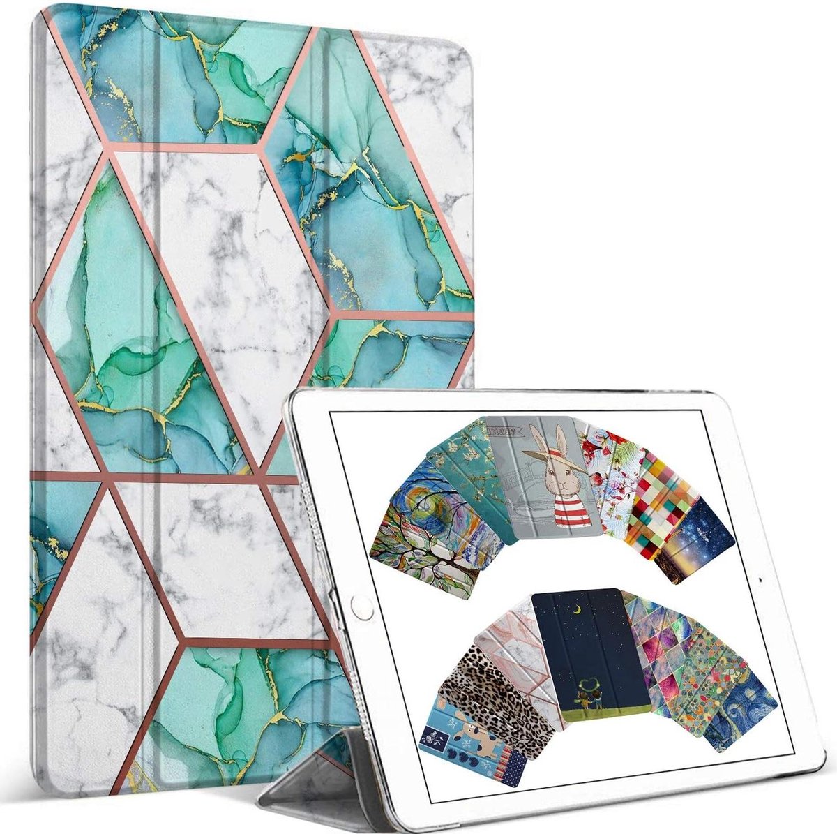 iPad Hoes - Tablethoes Beschermhoes - Tabletbescherming - Dubbele Stand - 9.7 Inch - Marmer Groen