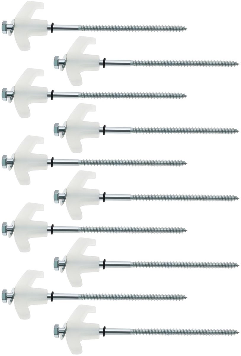 Dailygoods- Tent Haringen 10 Stuks - Schroef Haringen - Gegalvaniseerd Ijzer - T-vormige Handgreep - 200 mm - Duurzaam en Roestvrij - Tentharing