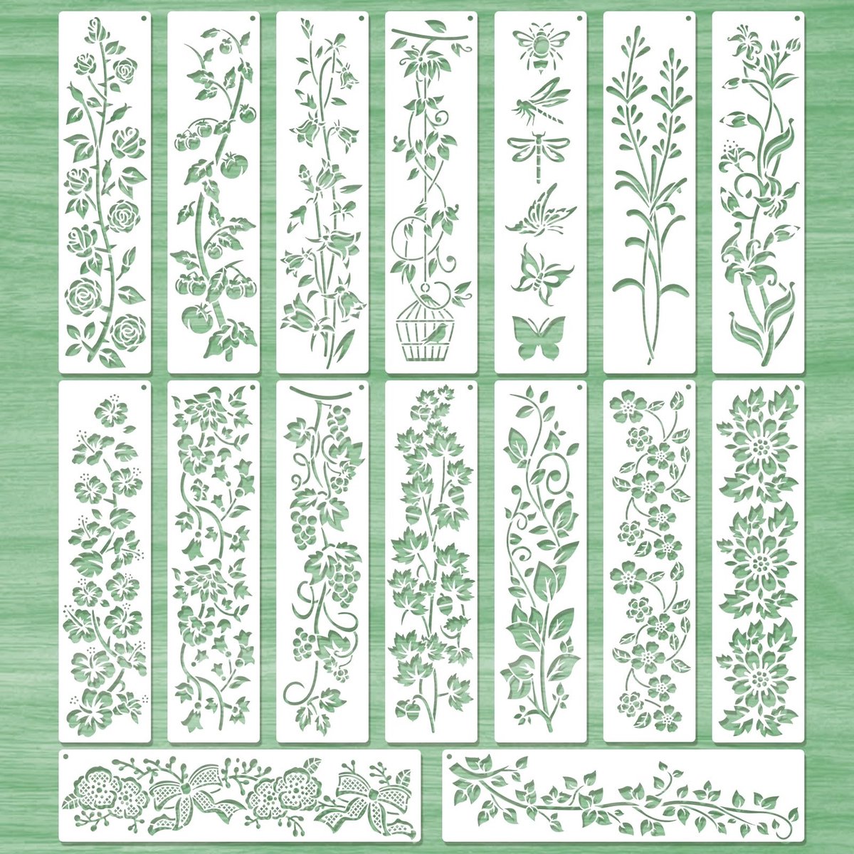Dailygoods- Bloemenrandsjablonen 16 stuks - Herbruikbare Stencils - Schilderen op Muur/Hout/Canvas - Creatieve Decoratie - Veilig PET-Materiaal - Ideaal voor Doe-Het-Zelf Projecten