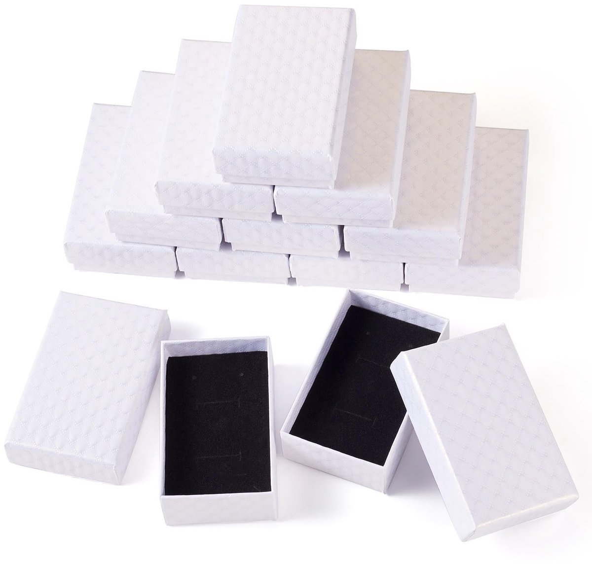 Dailygoods- Sieradenbox Rhombus Textuur - Opbergdoos - Verhuisdozen - Sieradendoos - Compacte Doos - Wit - Hoogwaardige Karton - Opbergdozen