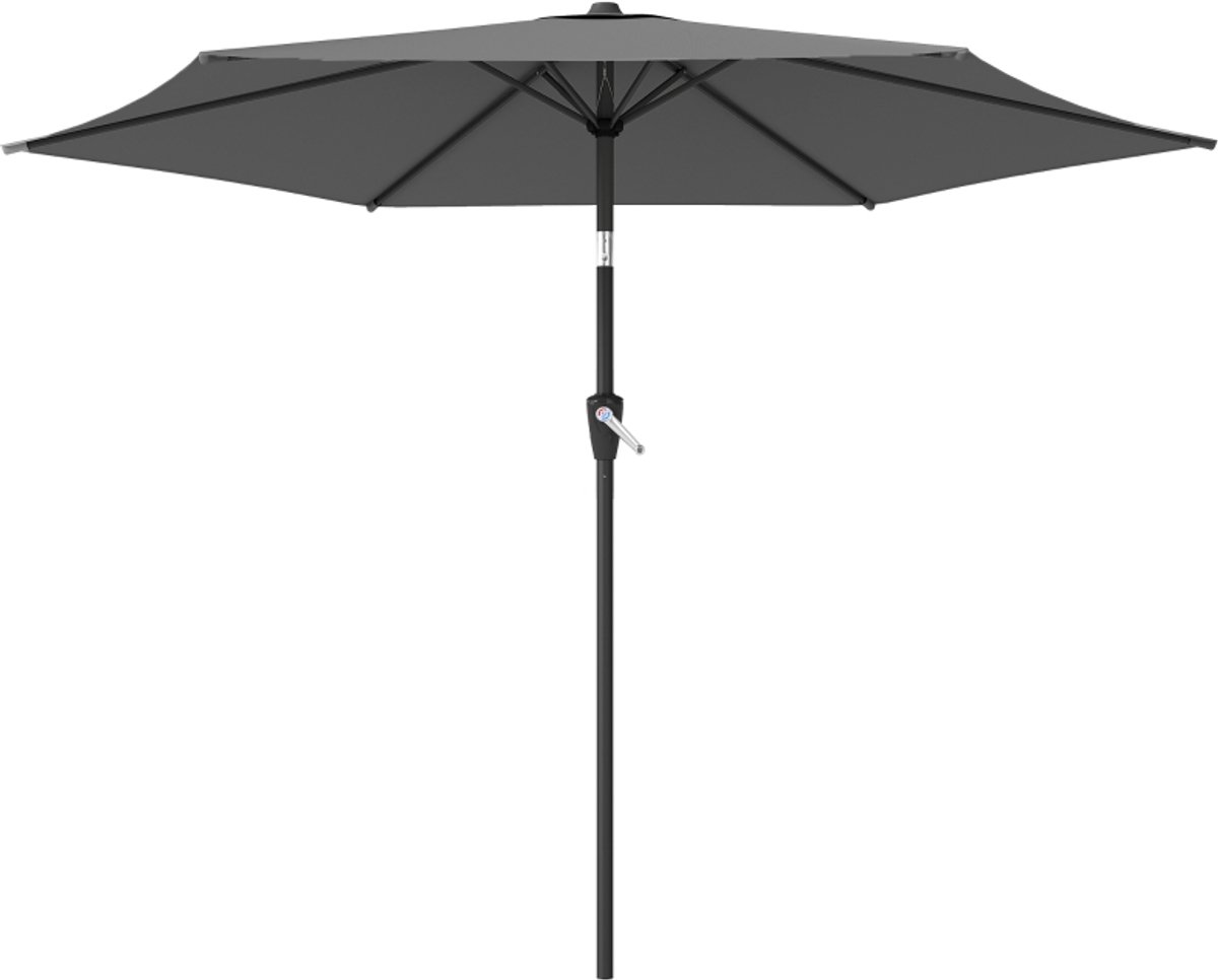 Premium Parasol - Tuinparasol met Draaihendel - Stokparasol - Ø270 x 219 cm - Strandparasol - Marktparasol - Kantelbaar & Verstelbaar - UV-Bestendig - Strand, Balkon, Terras & Tuin - Donkergrijs