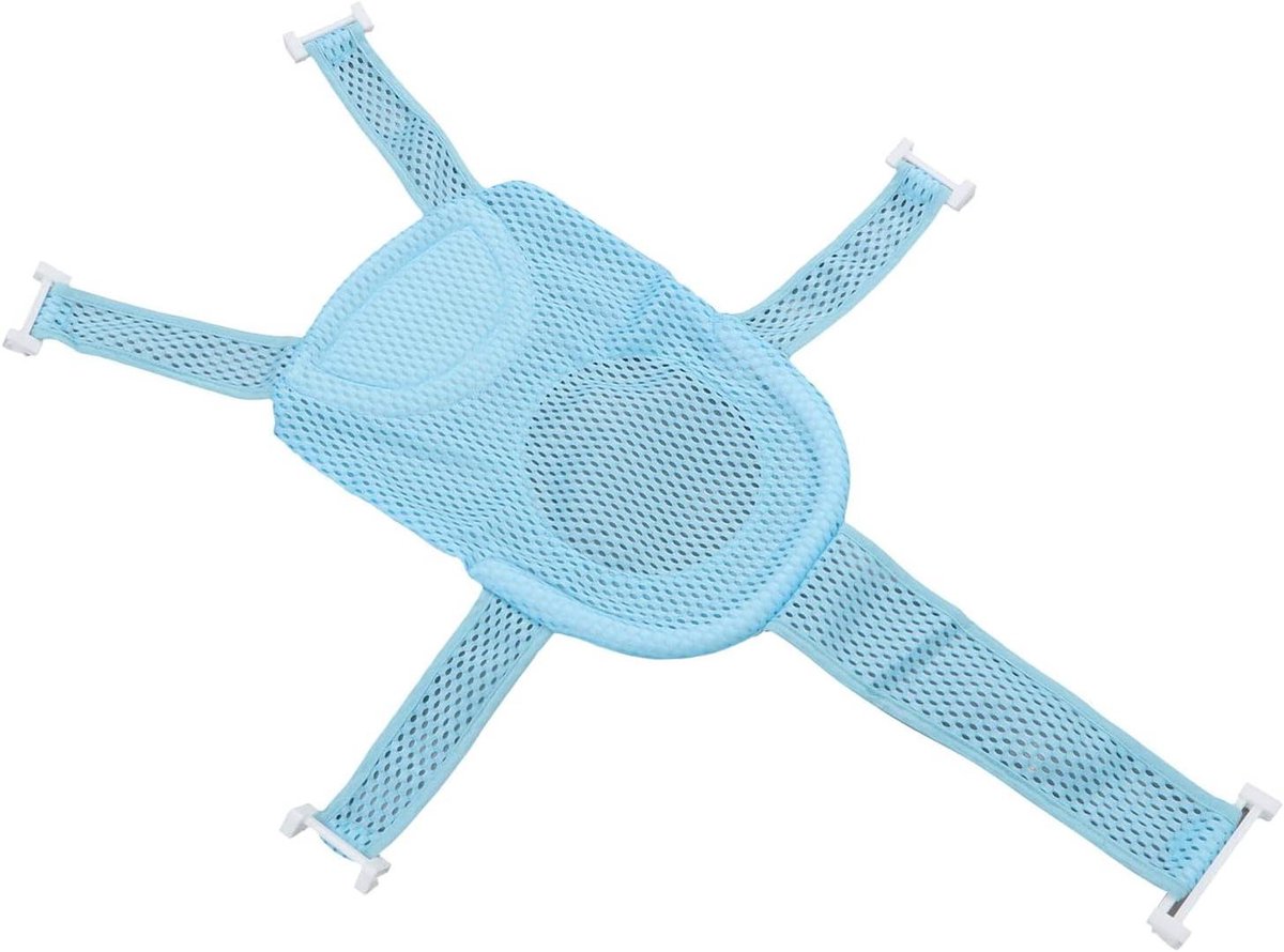 Babybadzitje Net - Badondersteuning Baby - Veilig Baden - Verstelbaar Sponsnet - 30 x 21 x 4 cm - Blauw