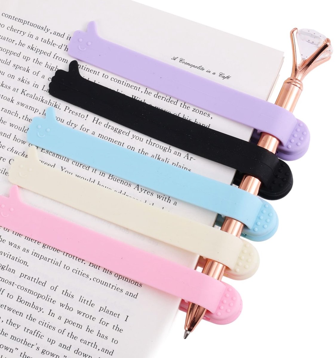 Dailygoods- Boekenlegger Automatisch - 5 Kleuren - Siliconen/Metaal - Pagina-Markers - Leeshulpmiddel - 11,5x1,7 cm - Bladwijzer