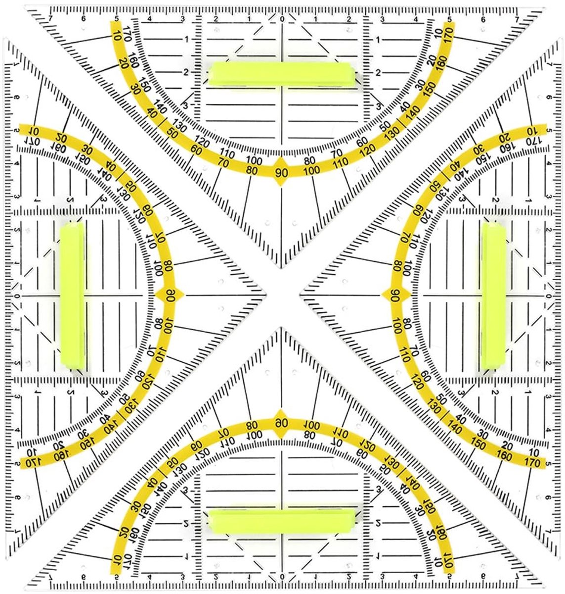 Dailygoods- Driehoek 4 Stuks - Geodriehoek met Gradenboog - Hypotenuse 157 mm - Katheten 110 mm - Helder Acrylglas - Geschikt voor Geometrie