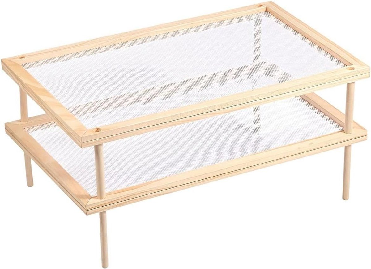 Houten droogrek - Kruiden droger - Verse kruiden drogen - Stapelbaar dubbellaags - 39x24.5x8.5cm - Houtkleur