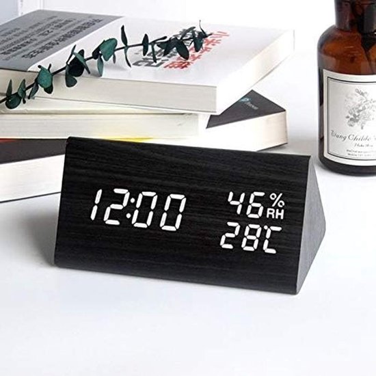 Digitale Wekker - Tafelklok LED - Wakker Worden - Met Stembediening - 15 cm Lengte - Houtkleur — afbeelding 4