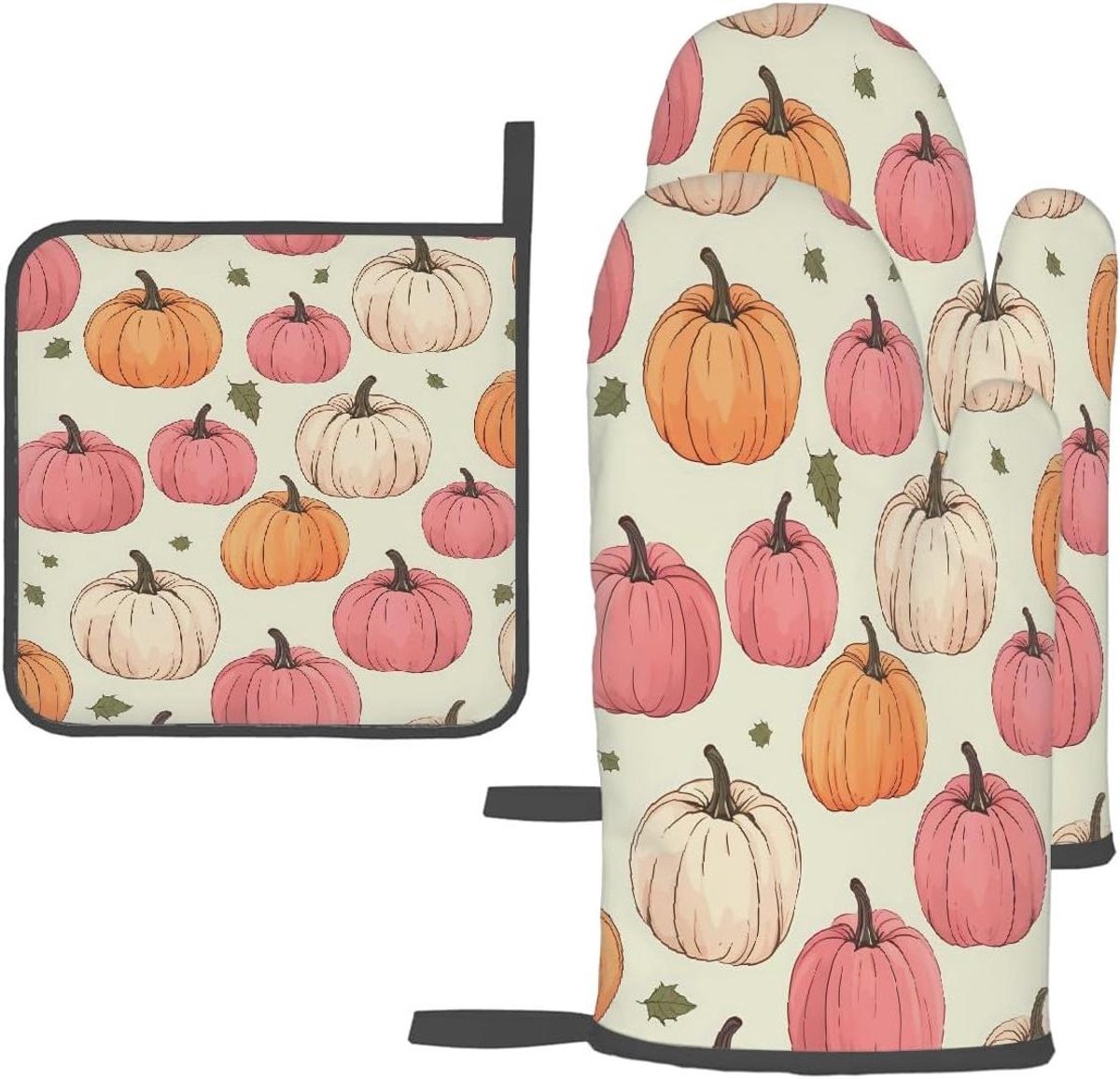 Ovenwanten Set - Keuken handschoenen - Hitte beschermen - Waterproof polyester - 3 Delig - Herfstkleuren
